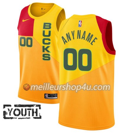 Maillot Basket Enfant Milwaukee Bucks Personnalisé 2018-19 Nike City Edition Jaune Swingman
